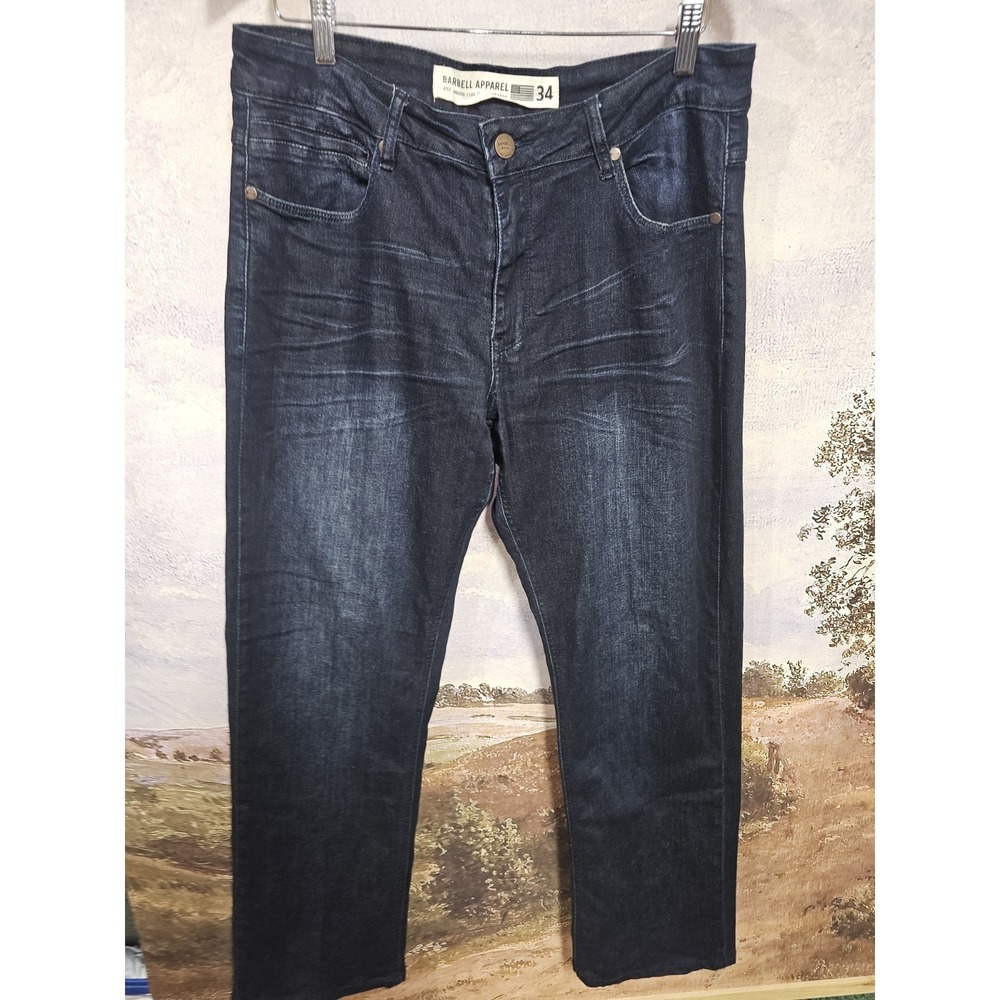 Barbell Apparel Men's Athletic Fit Stretch Jeans Size 34 Dark Wash‎ Denim